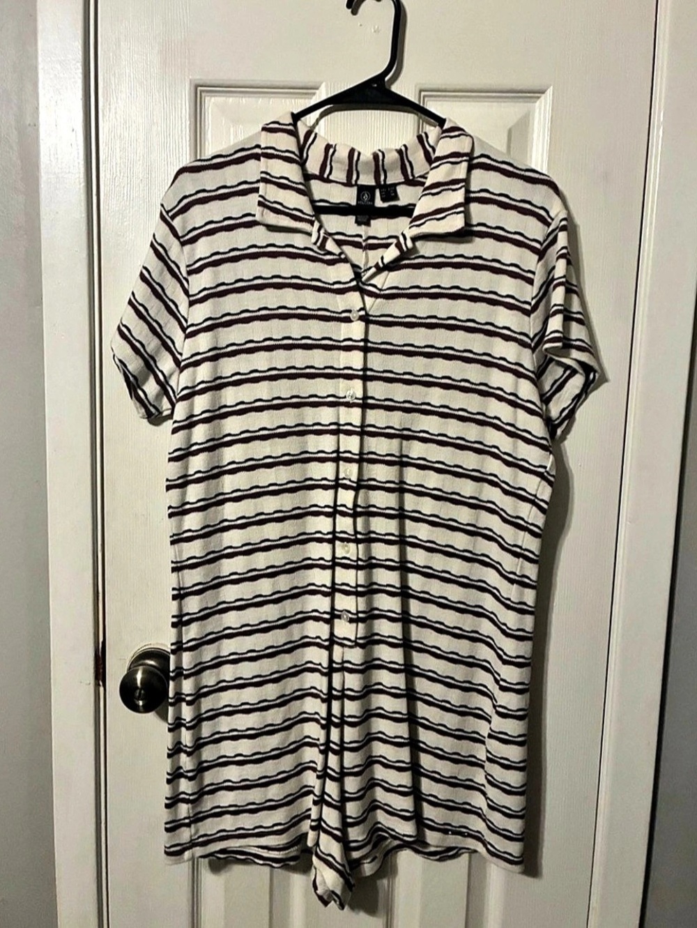Volcom Striped romper in White & Purple Size Large